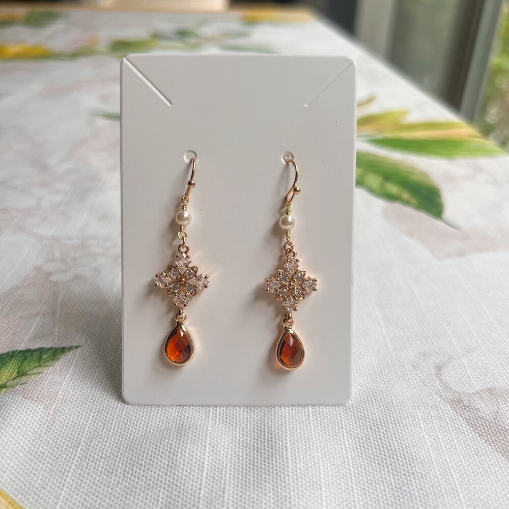 Brown Topaz Smoky Quartz Glass Western Style Diamond Shape Pearl Casual Earrings